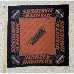 Vintage Harley Davidson Logo Bandana Handkerchief Orange Black Flame